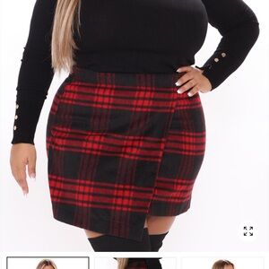 Fashion Nova Red and Black Plaid Mini Skirt